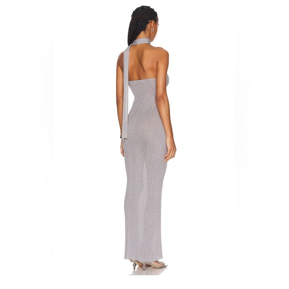 Aya Muse Caspi Halter Sheer Dress In Fog Grey NWT - Picture 2 of 11